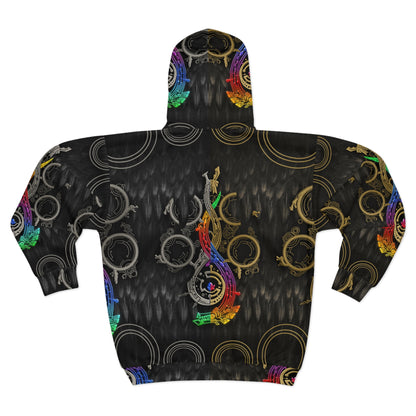 Rainbow Dragon WILDS Zip Hoodie Sweater, Left side Silver, Right side Brass