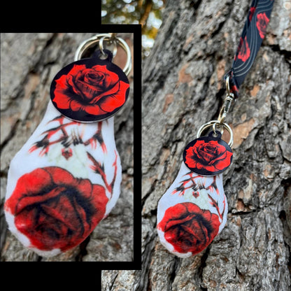 Rose Lanyard, Tag, and Lala Barina Spider Plushy Keychain