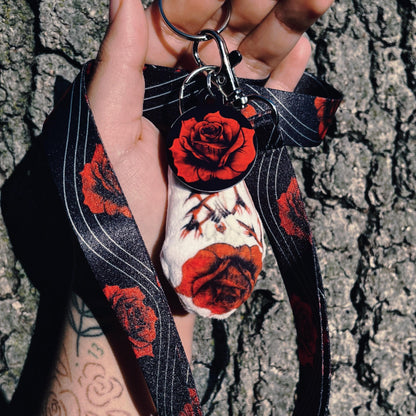 Rose Lanyard, Tag, and Lala Barina Spider Plushy Keychain