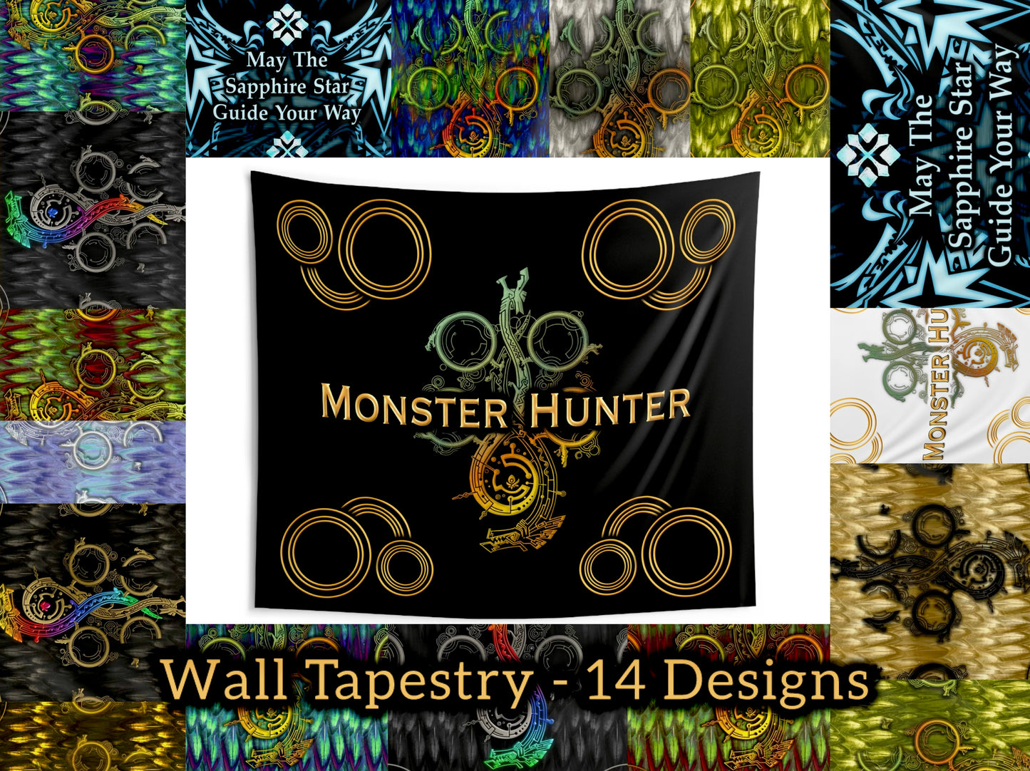 Black MH Wilds Wall Tapestry Monster Hunter WILDS