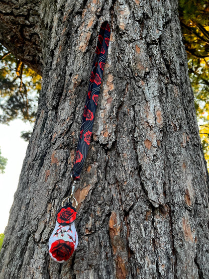 Rose Lanyard, Tag, and Lala Barina Spider Plushy Keychain